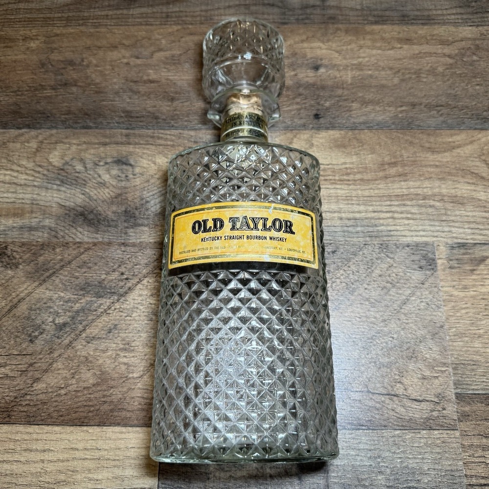 Vintage Old Taylor Bourbon Whiskey Glass Decanter Bottle w Stopper 1969 Diamond
